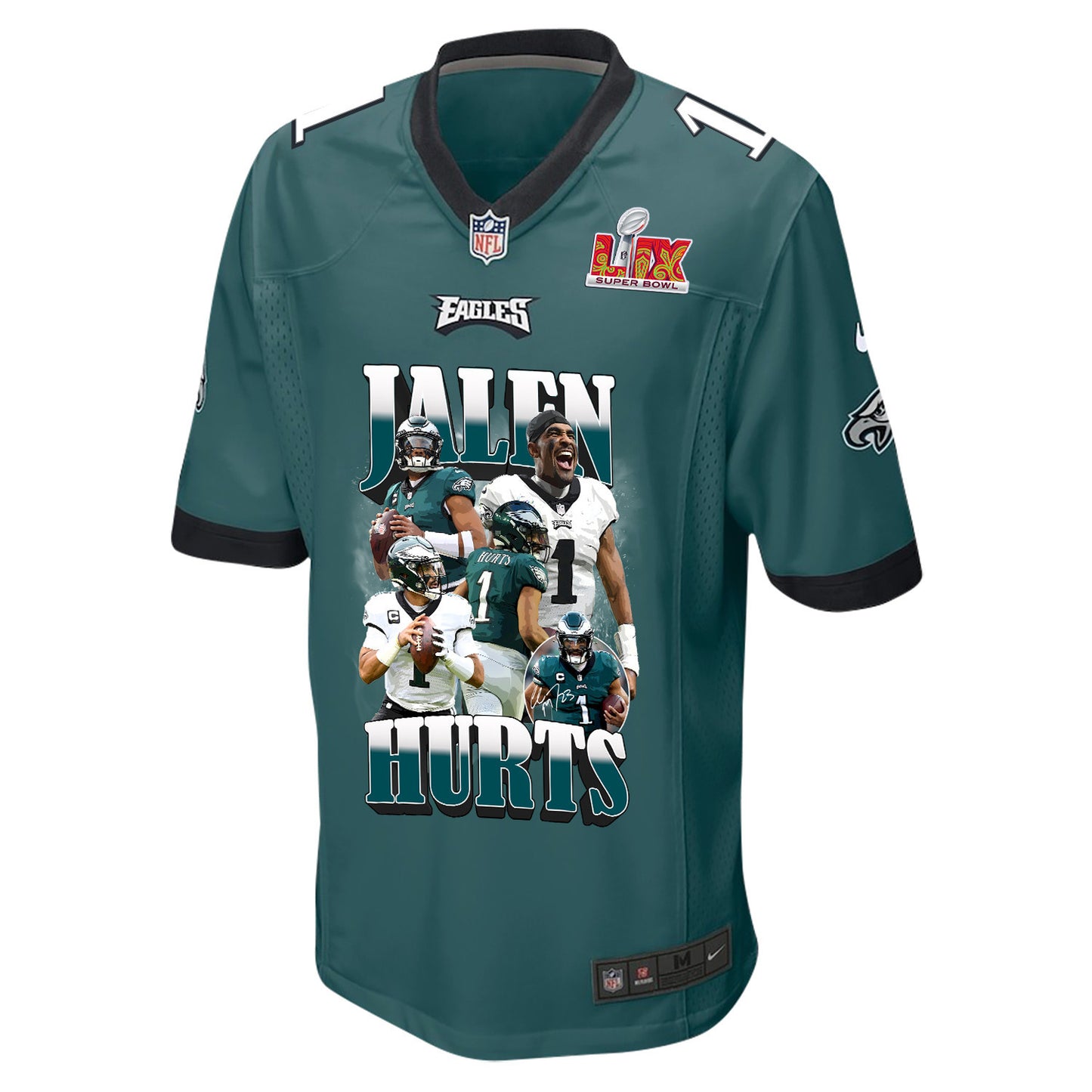 Jalen Hurts 1 Philadelphia Eagles 'Get Out of Jalen Free Card' Game Men Jersey - Midnight Green