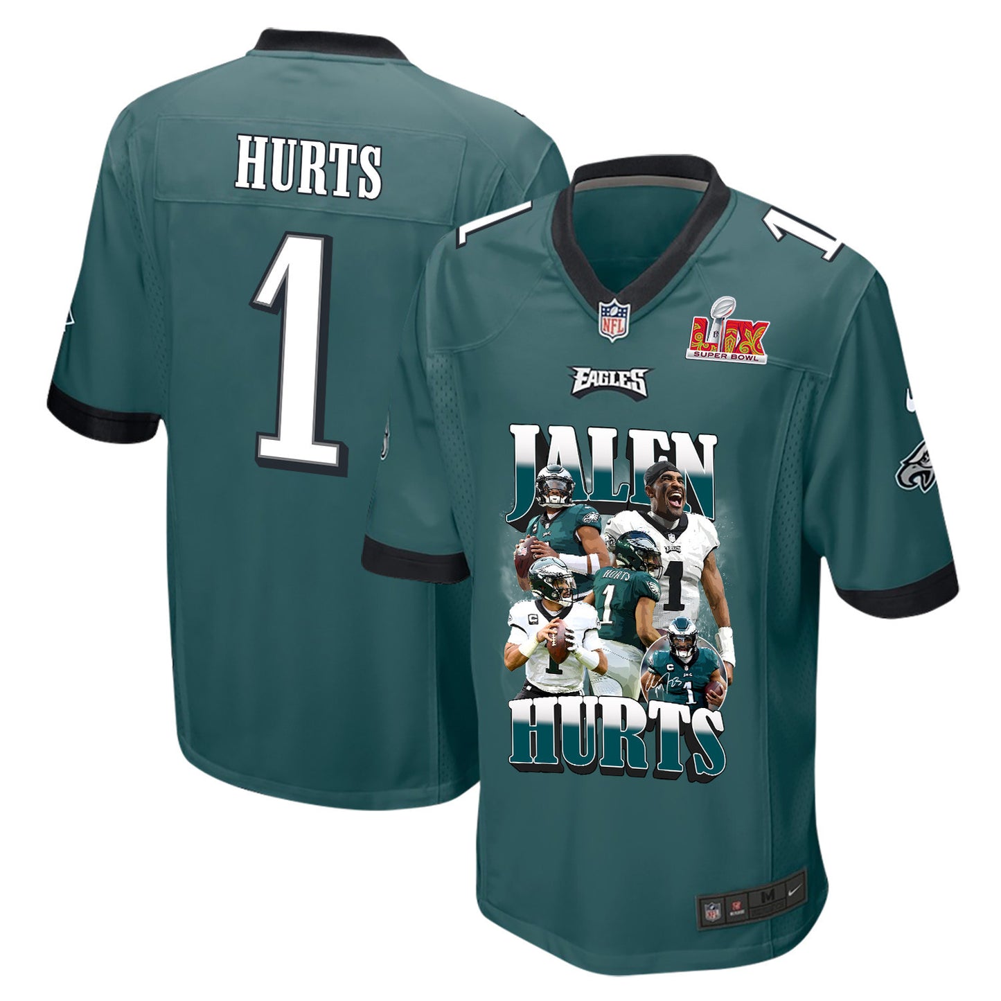 Jalen Hurts 1 Philadelphia Eagles 'Get Out of Jalen Free Card' Game Men Jersey - Midnight Green