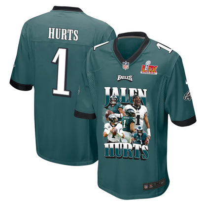 Jalen Hurts 1 Philadelphia Eagles 'Get Out of Jalen Free Card' Game Men Jersey - Midnight Green