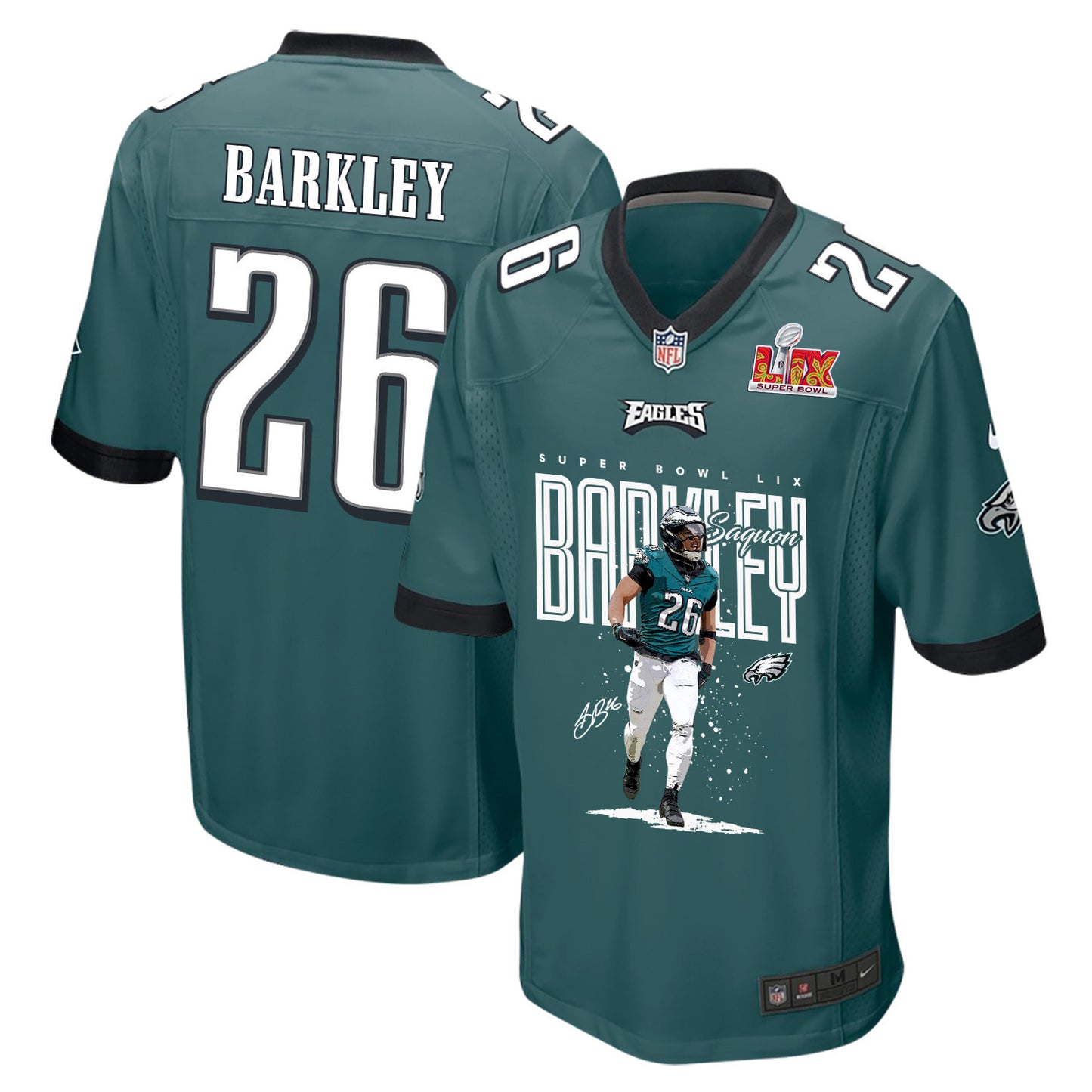 Saquon Barkley 26 Philadelphia Eagles 'Goodness Saquon' Game Men Jersey - Midnight Green