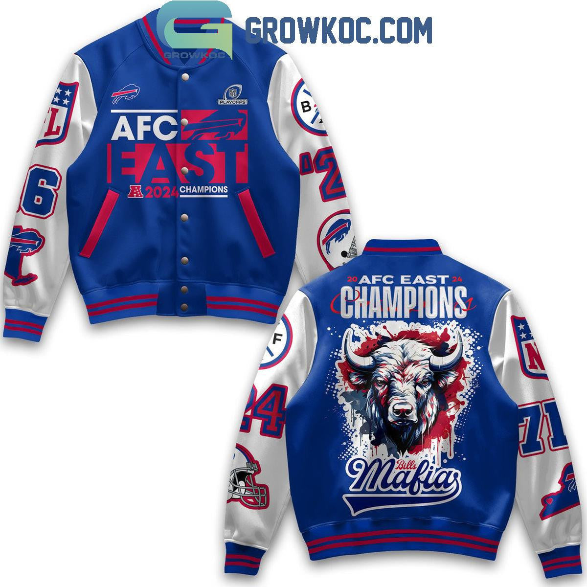 Buffalo Bills 2024 AFC East Champions Of Bill Mafia Baseball Jacket - All Over Printed - Blue - All-Over-Printed Jacket