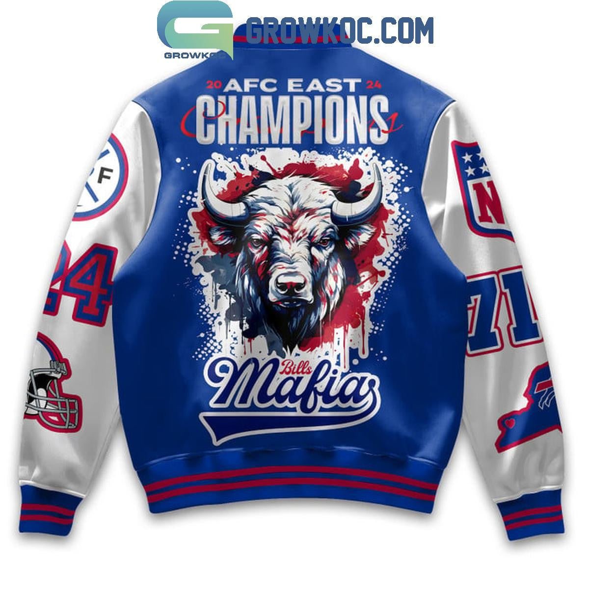 Buffalo Bills 2024 AFC East Champions Of Bill Mafia Baseball Jacket - All Over Printed - Blue - All-Over-Printed Jacket
