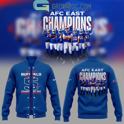 Buffalo Bills 5 Straight AFC East Division Champions 2024 Baseball Jacket - All Over Printed - Blue - All-Over-Printed Jacket