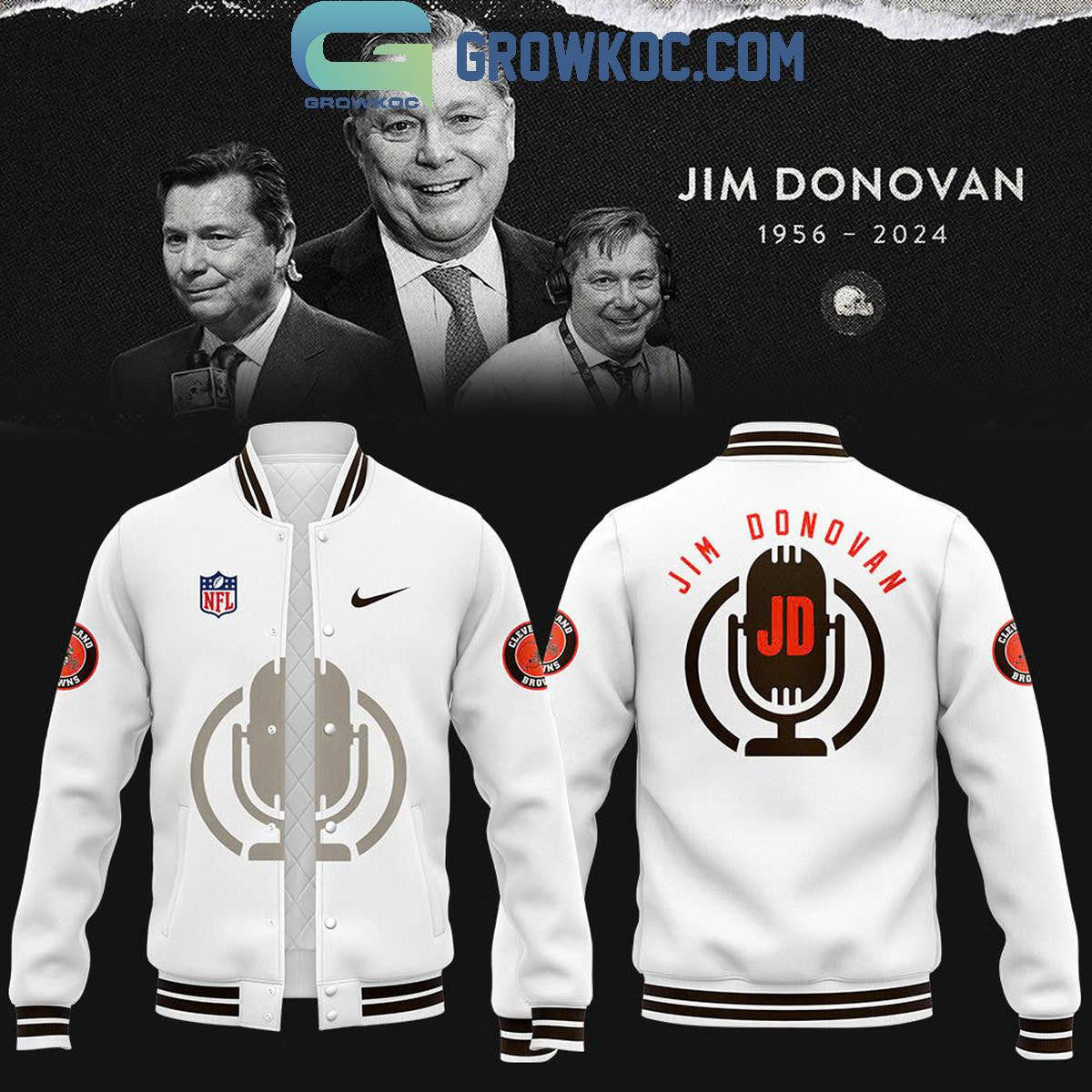 Cleveland Browns Jim Donovan Voice 2024 Baseball Jacket - All Over Printed - White - All-Over-Printed Jacket