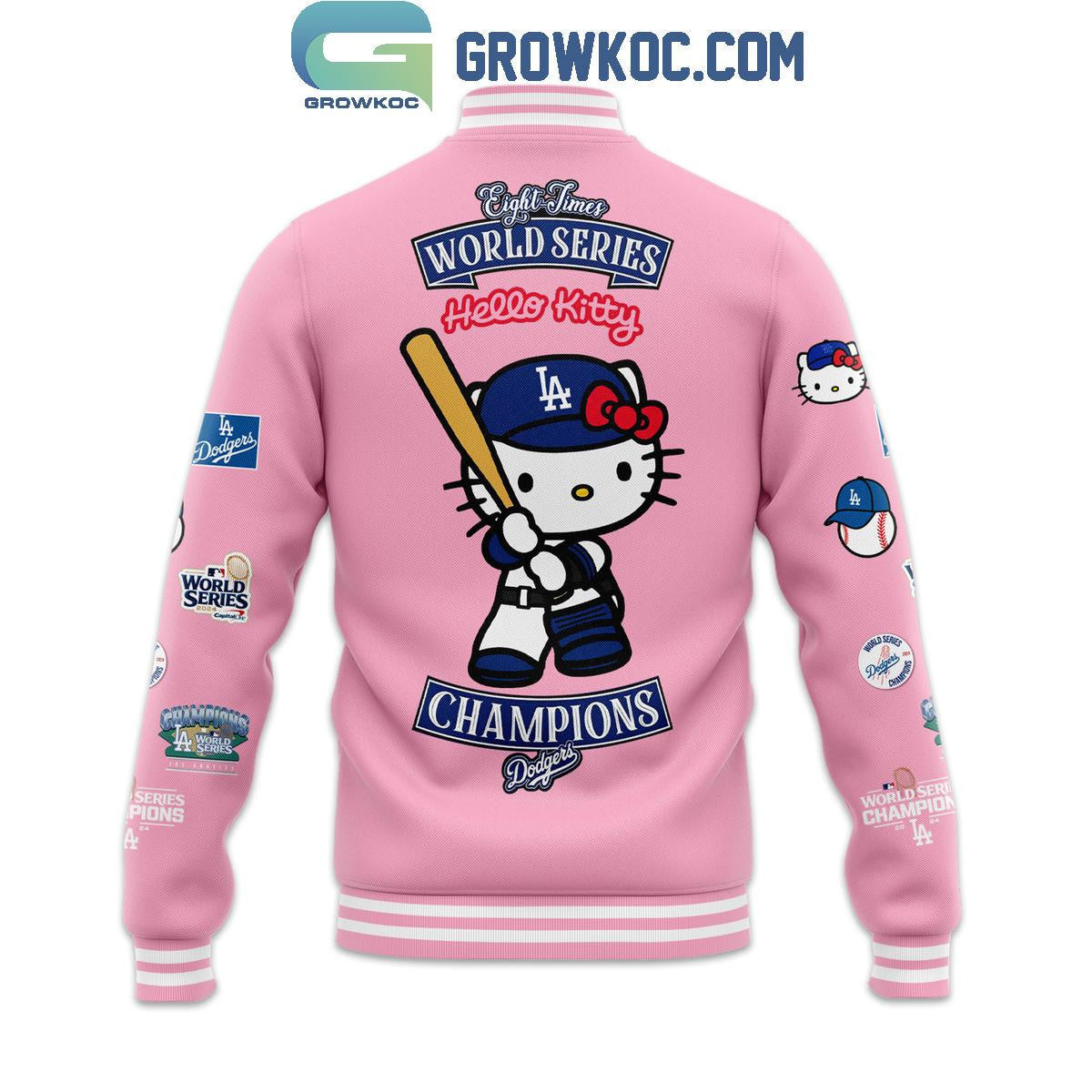 Los Angeles Dodgers 2024 World Series Champions Hello Kitty Baseball Jacket - All Over Printed - Pink - All-Over-Printed Jacket
