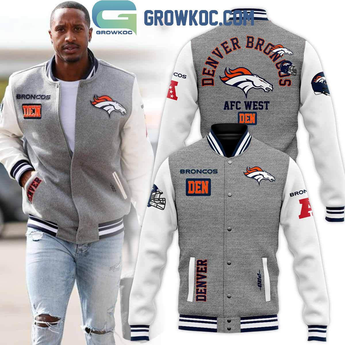 Denver Broncos AFC West Go Den 2024 Baseball Jacket - All Over Printed - Grey - All-Over-Printed Jacket