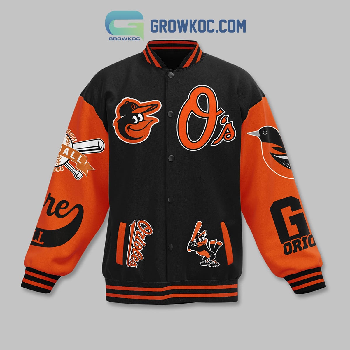 Baltimore Orioles Let's Go O's Fan Baseball Jacket - All Over Printed - Black - All-Over-Printed Jacket