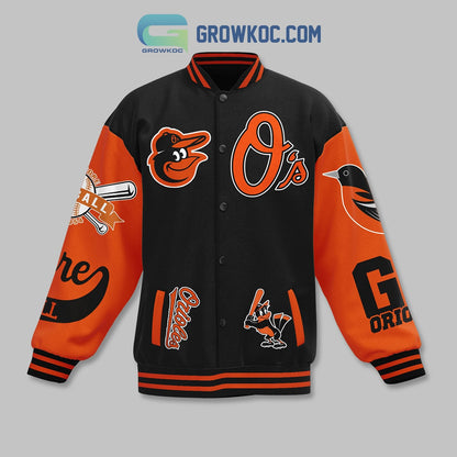 Baltimore Orioles Let's Go O's Fan Baseball Jacket - All Over Printed - Black - All-Over-Printed Jacket