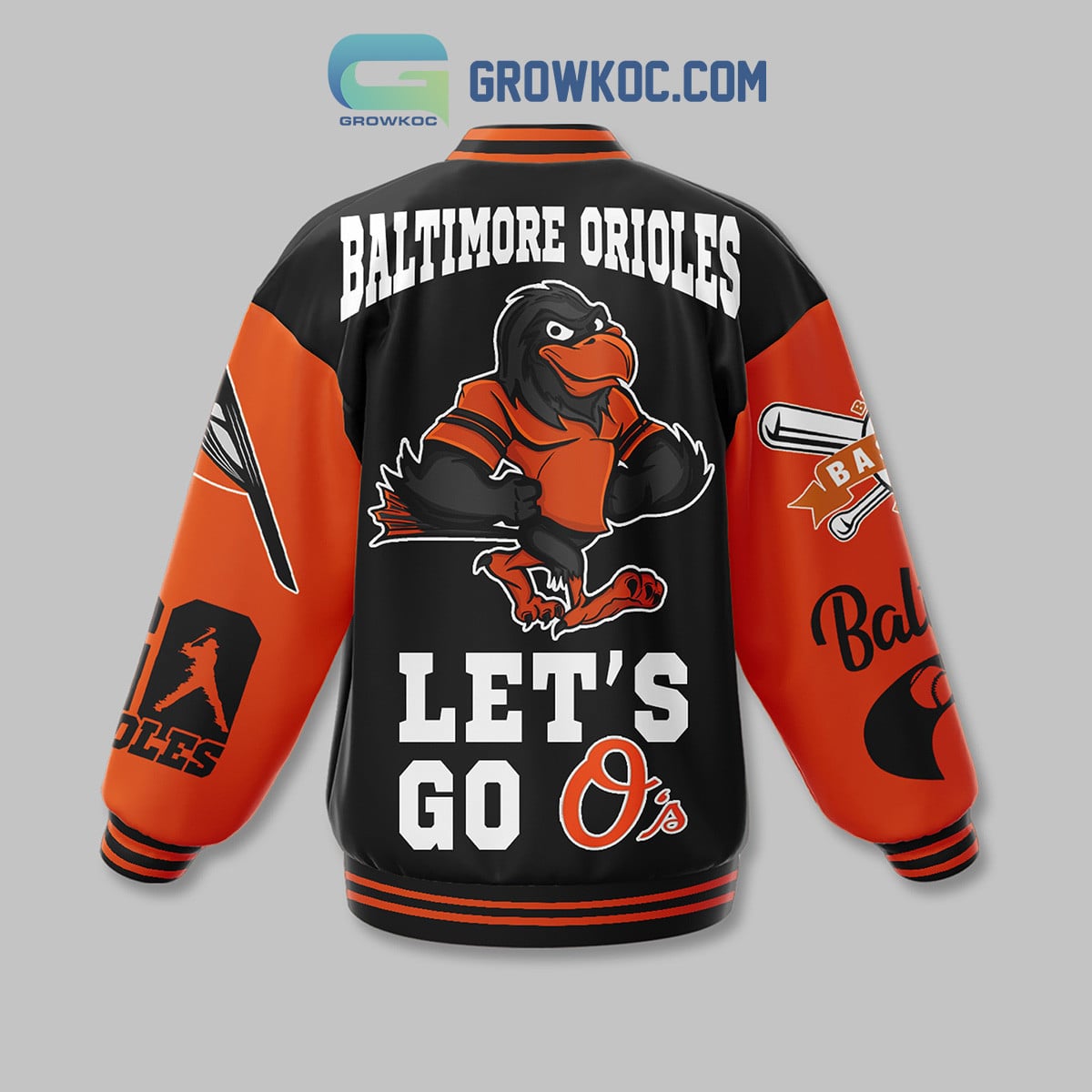 Baltimore Orioles Let's Go O's Fan Baseball Jacket - All Over Printed - Black - All-Over-Printed Jacket