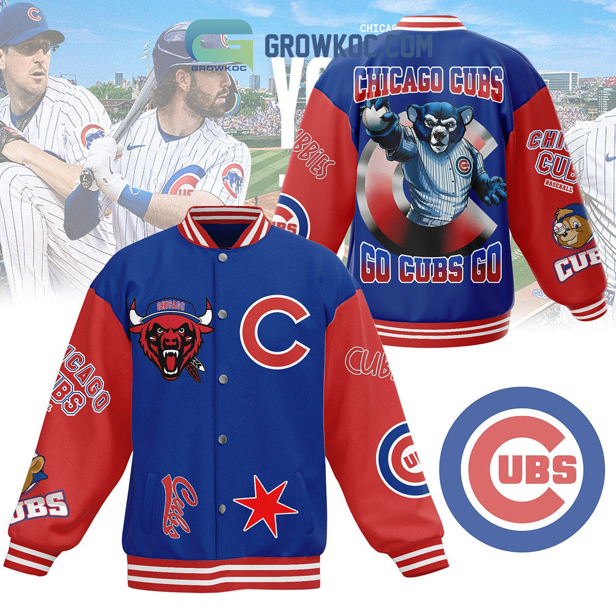 Chicago Cubs Go Cubs Go Fan Baseball Jacket - All Over Printed - Blue - All-Over-Printed Jacket