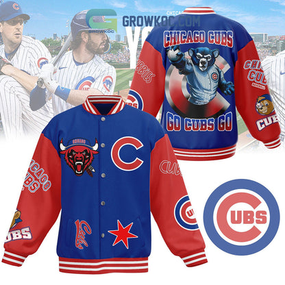 Chicago Cubs Go Cubs Go Fan Baseball Jacket - All Over Printed - Blue - All-Over-Printed Jacket