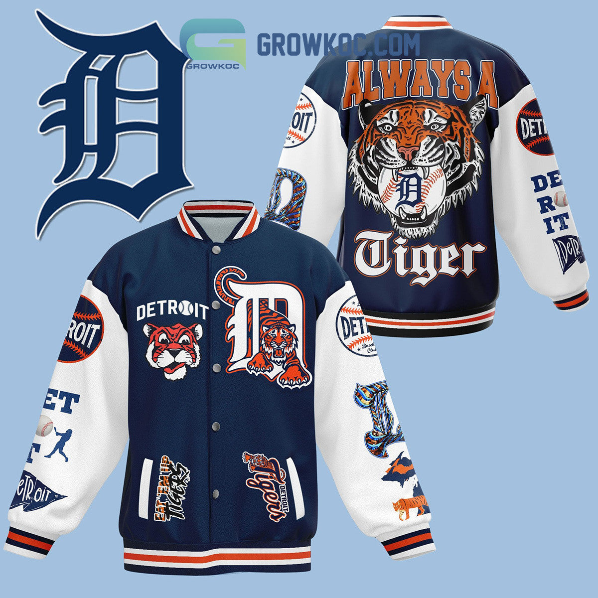 Detroit Tigers Always A Tiger Fan Baseball Jacket - All Over Printed - Navy - All-Over-Printed Jacket