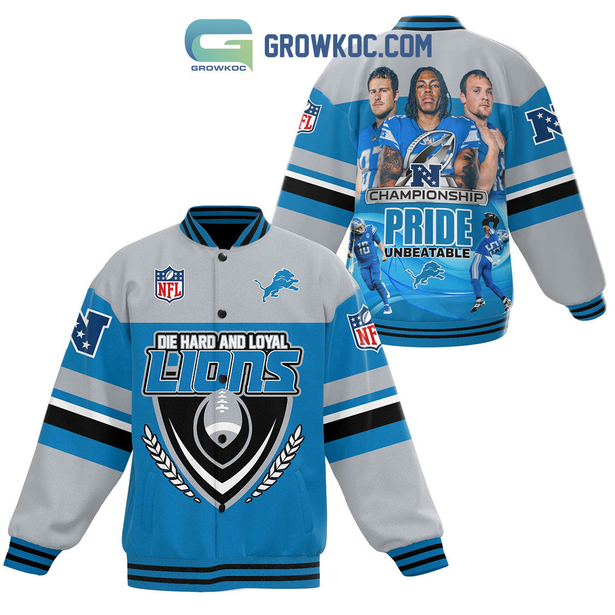 Detroit Lions Die Hard And Loyal Fan Baseball Jacket - All Over Printed - Blue - All-Over-Printed Jacket