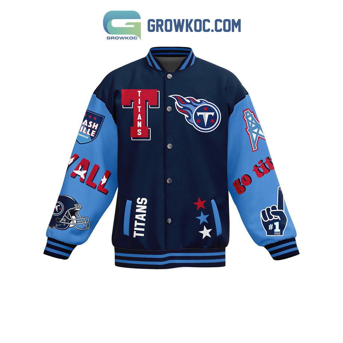 Tennessee Titans Go Titans Basketball Baseball Jacket - All Over Printed - Navy - All-Over-Printed Jacket