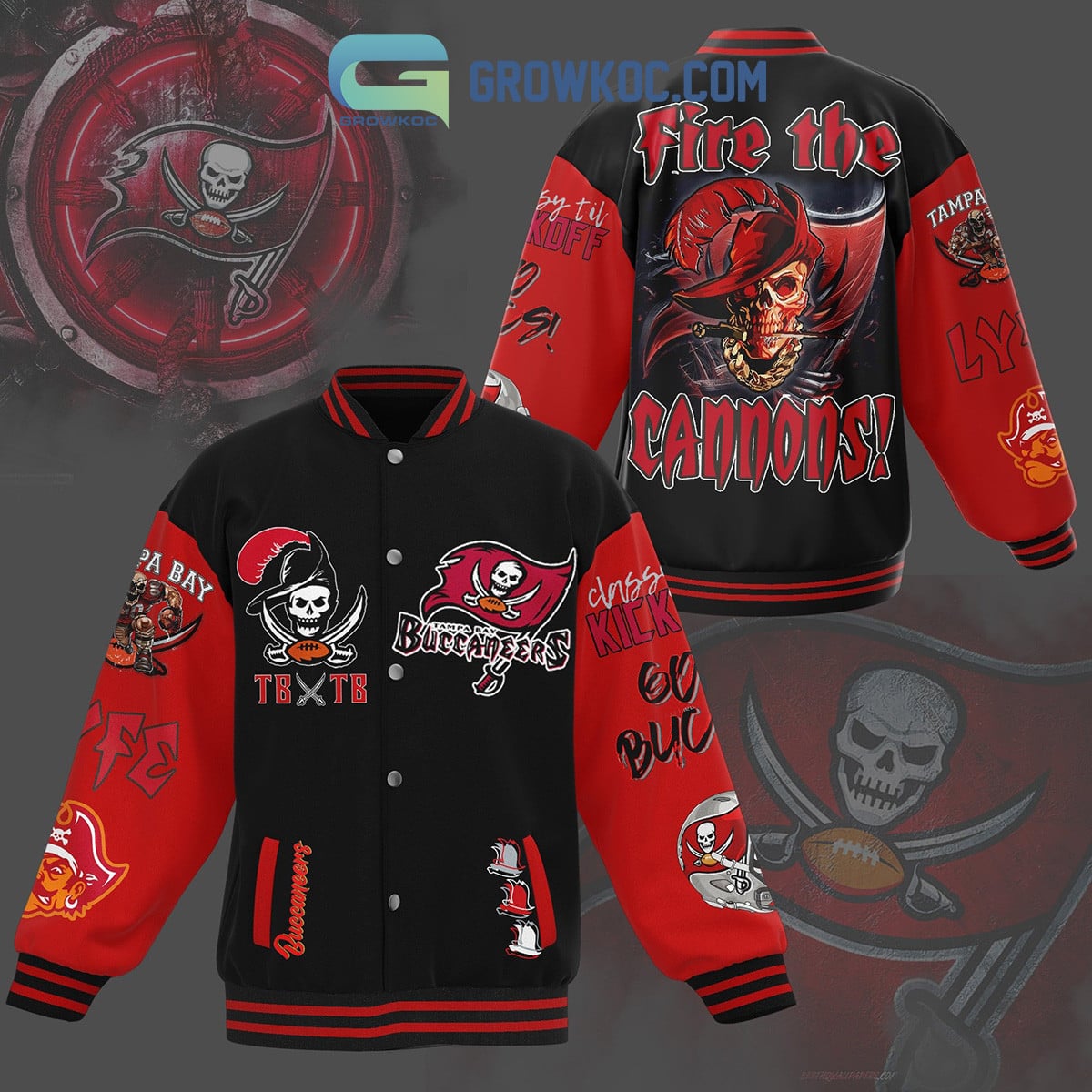 Tampa Bay Buccaneers Fire The Cannons Basketball Baseball Jacket - All Over Printed - Black - All-Over-Printed Jacket
