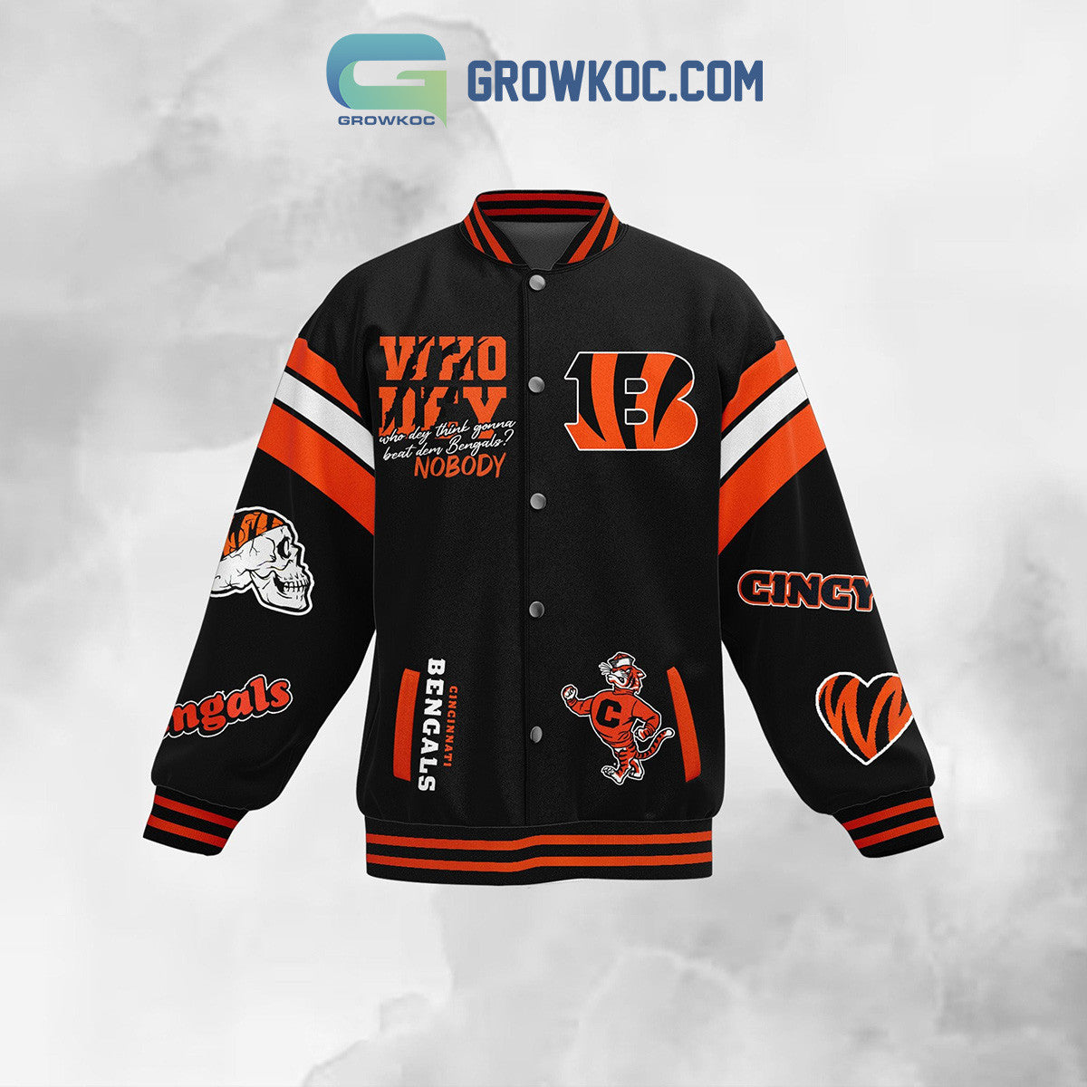 Cincinnati Bengals EST 1968 Welcome To The Jungle Baseball Jacket - All Over Printed - Black - All-Over-Printed Jacket