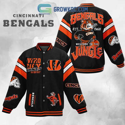 Cincinnati Bengals EST 1968 Welcome To The Jungle Baseball Jacket - All Over Printed - Black - All-Over-Printed Jacket