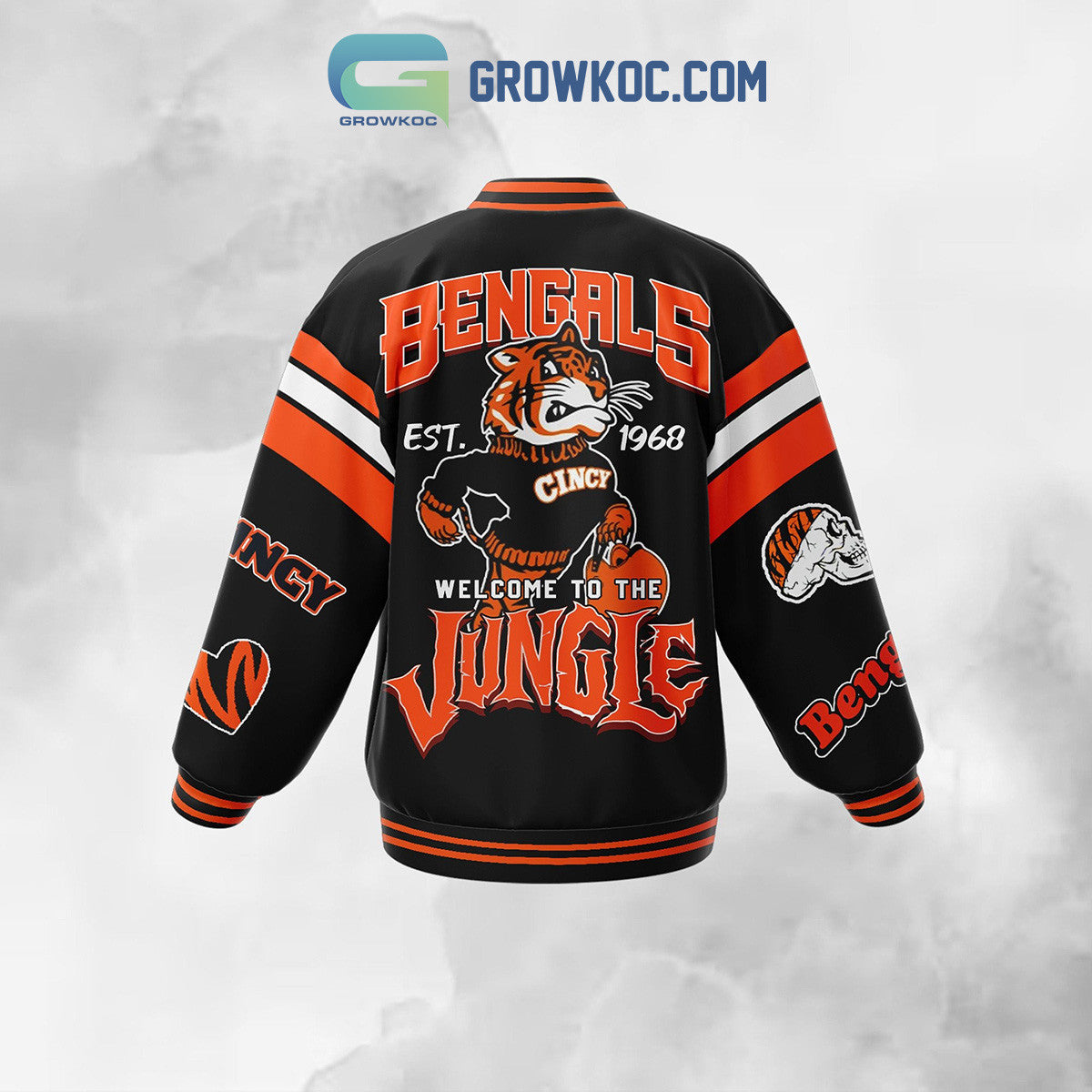 Cincinnati Bengals EST 1968 Welcome To The Jungle Baseball Jacket - All Over Printed - Black - All-Over-Printed Jacket