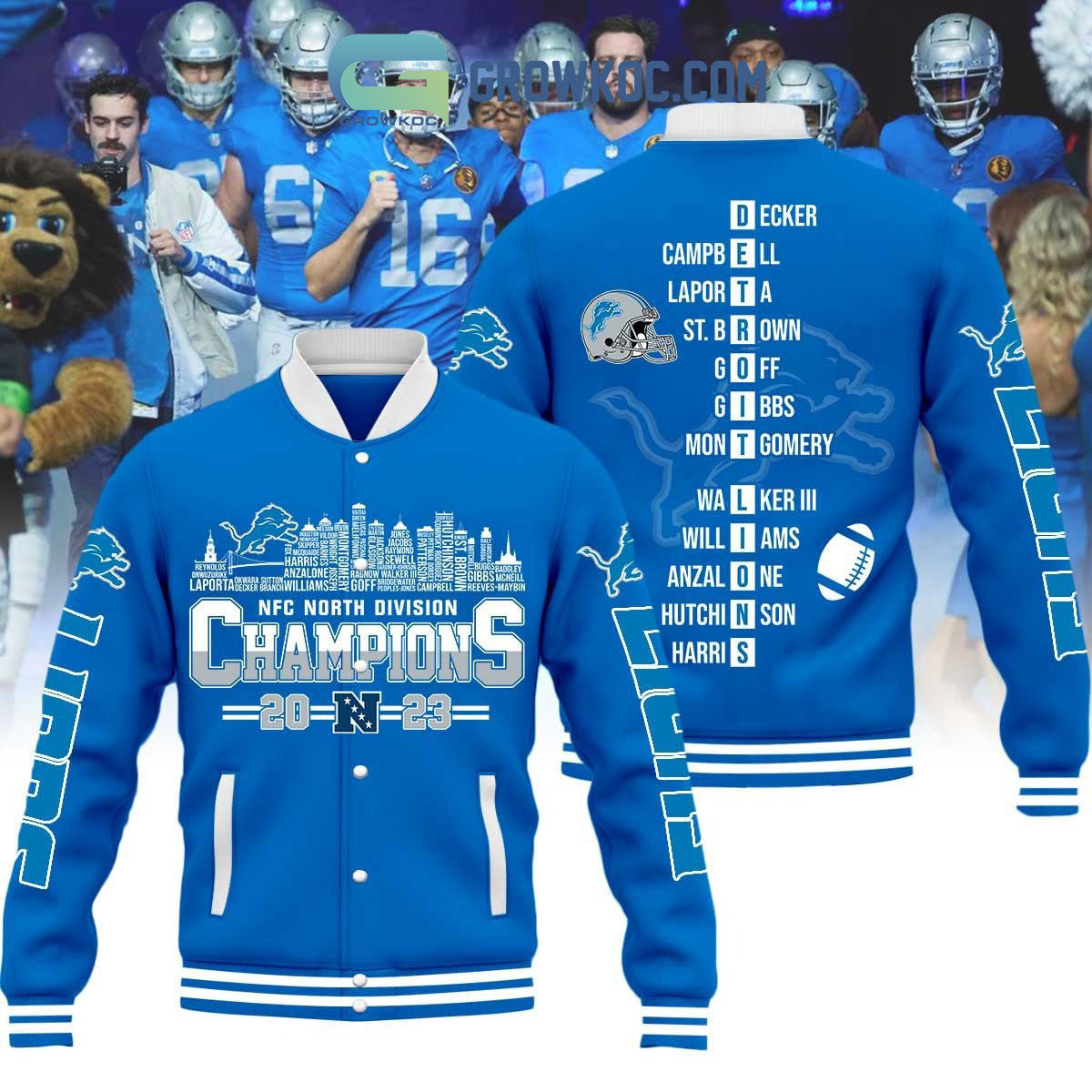 NFC North Division Champions 2023 Detroit Lions Baseball Jacket - All Over Printed - Blue - All-Over-Printed Jacket