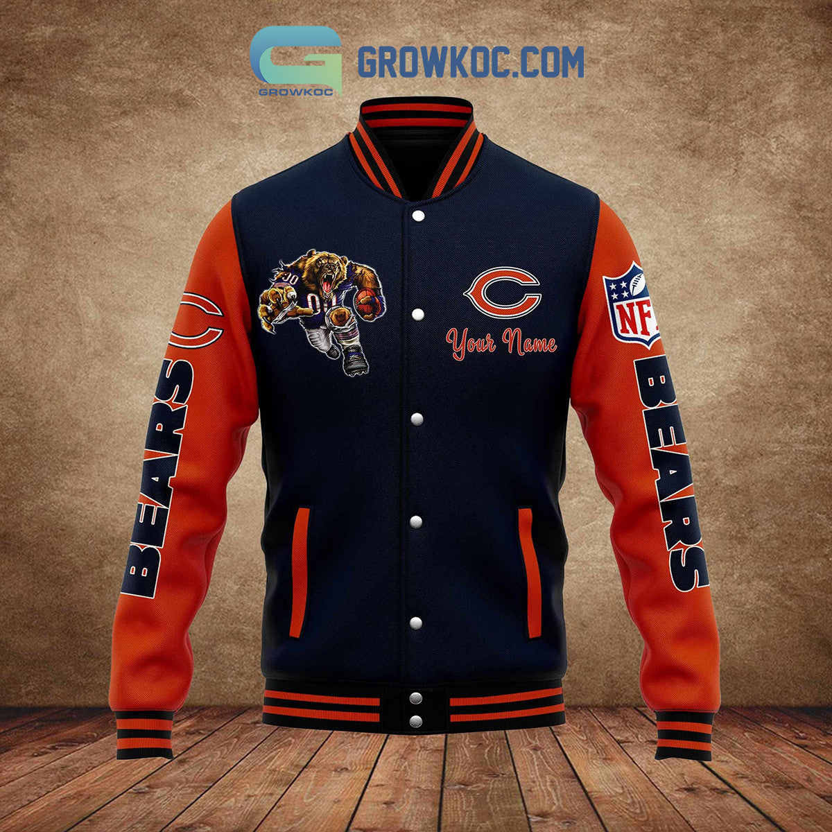 Chicago Bears All I Need Is Football Friends And Family Custom Name Baseball Jacket - All Over Printed - Navy - All-Over-Printed Jacket