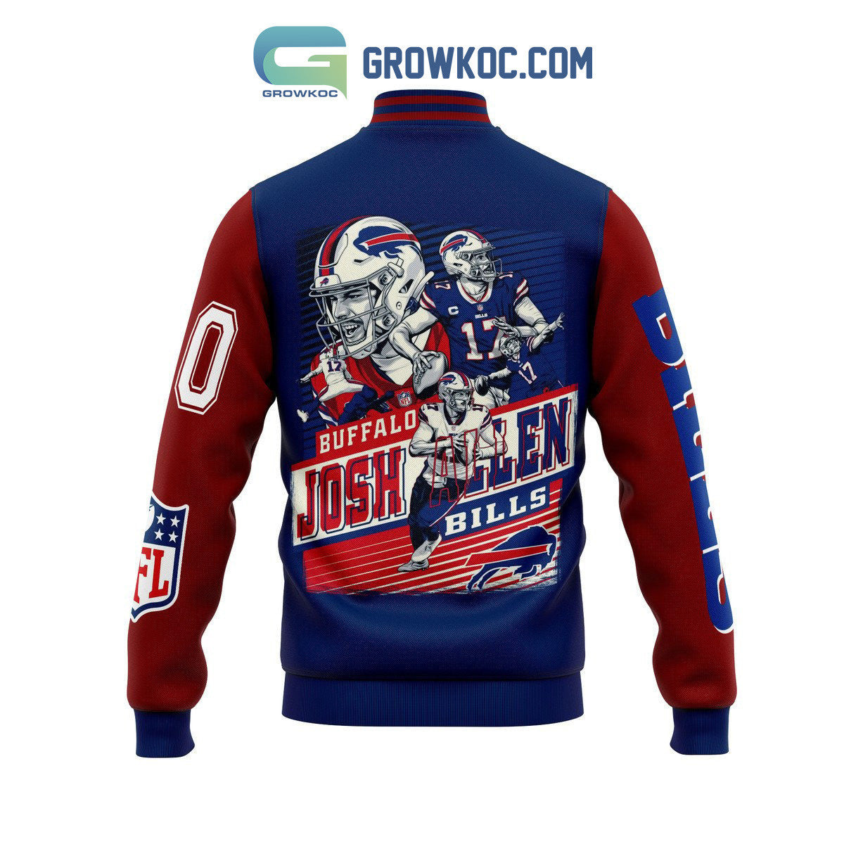 Buffalo Bills Josh Allen Custom Name & Number Baseball Jacket - All Over Printed - Blue - All-Over-Printed Jacket