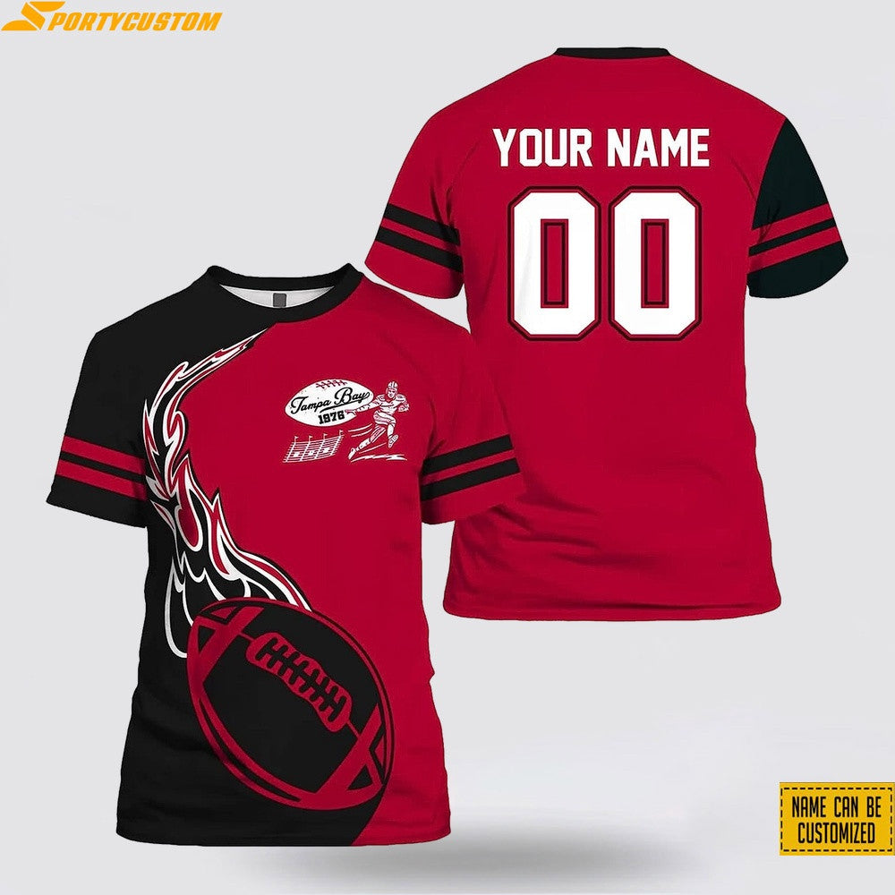 Tampa Bay Buccaneers Fire Ball Custom Name & Number All Over Printed T-Shirt - Black/Red