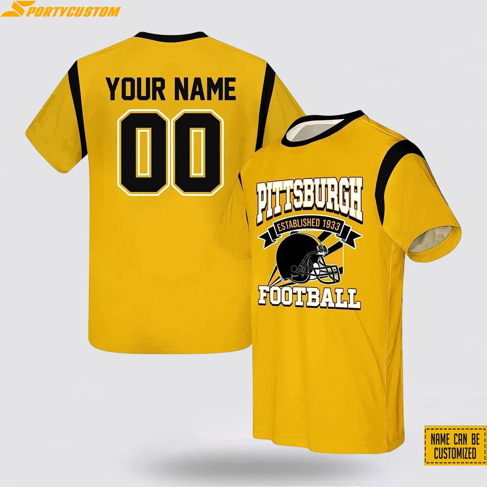 Pittsburgh Steelers Custom Name & Number All Over Printed T-Shirt - Gold
