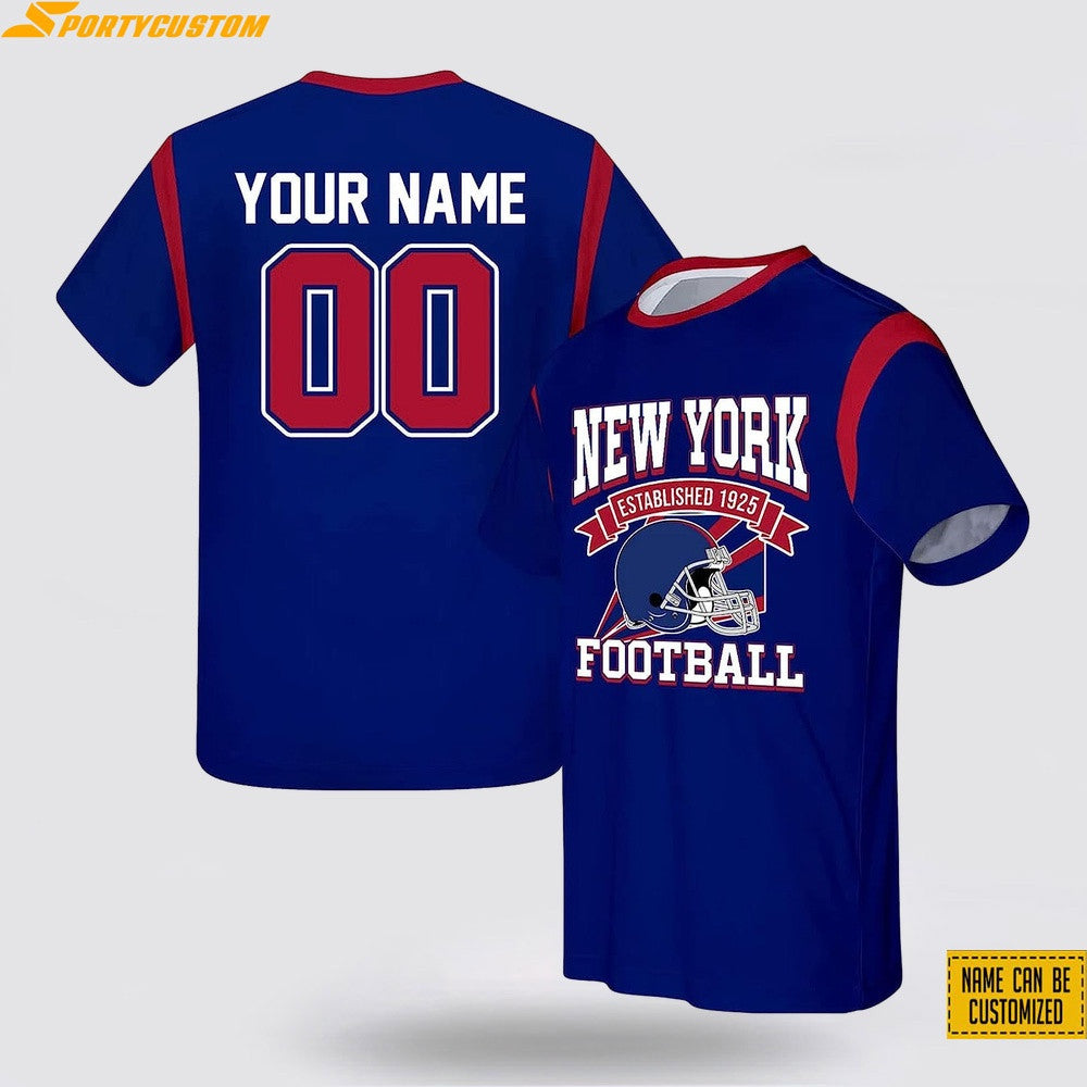 New York Giants Custom Name & Number All Over Printed T-Shirt - Navy