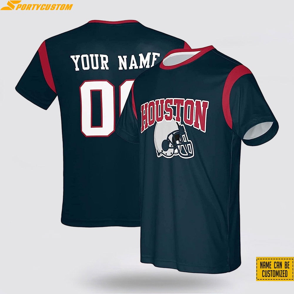 Houston Texans Helmet Custom Name & Number All Over Printed T-Shirt - Navy