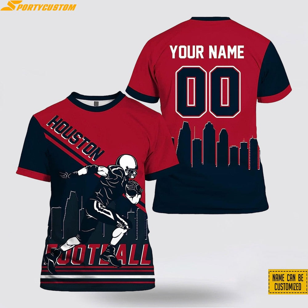 Houston Texans Player Custom Name & Number All Over Printed T-Shirt - Navy