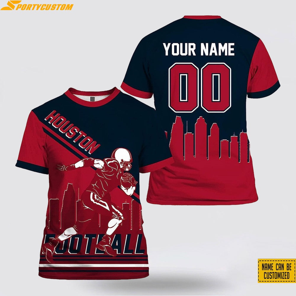 Houston Texans Player Custom Name & Number All Over Printed T-Shirt - Red