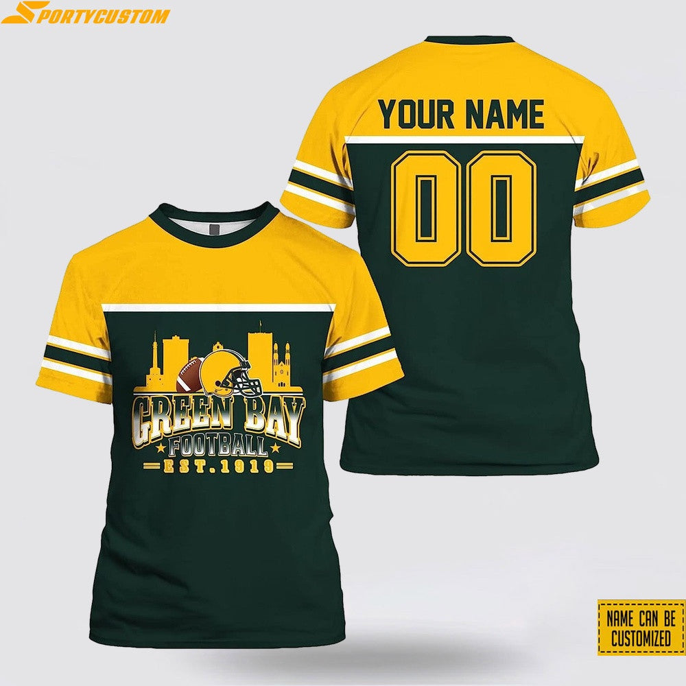 Green Bay Packers City Custom Name & Number All Over Printed T-Shirt - Green