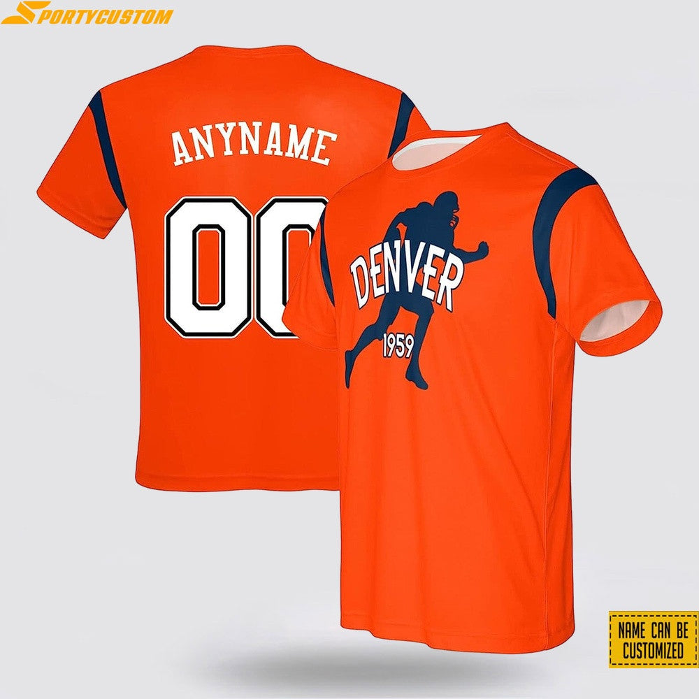 Denver Broncos Player Custom Name & Number All Over Printed T-Shirt - Orange