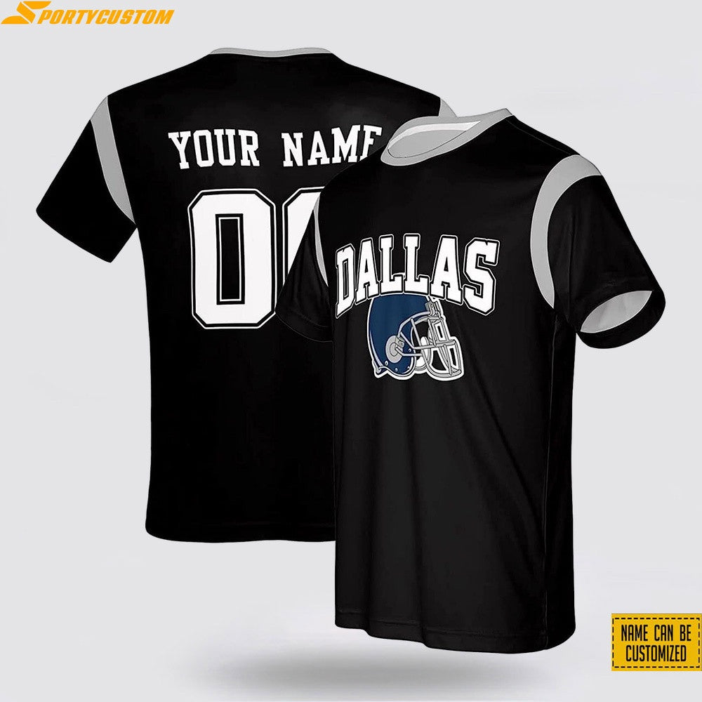 Dallas Cowboys Helmet Custom Name & Number All Over Printed T-Shirt - Black