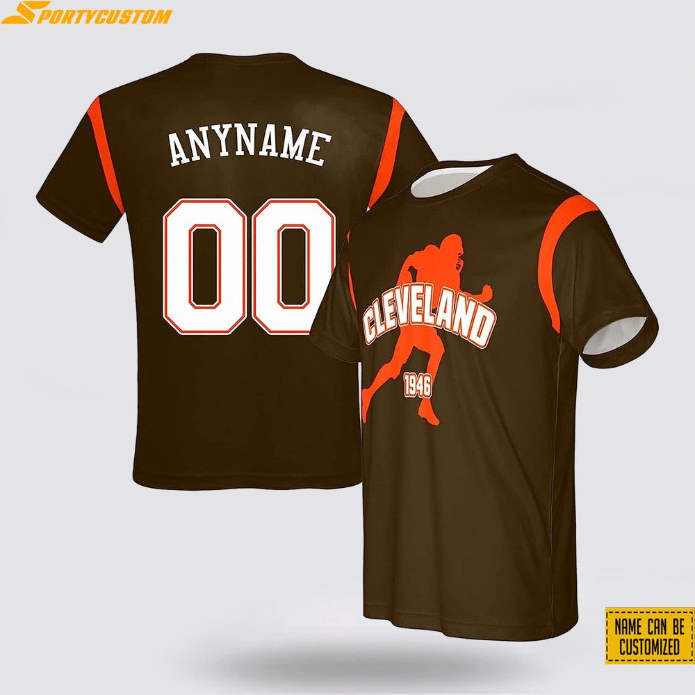 Cleveland Browns Player Custom Name & Number All Over Printed T-Shirt - Brown