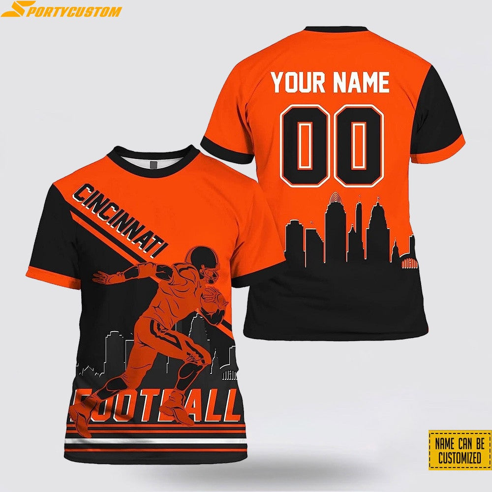 Cincinnati Bengals Player Custom Name & Number All Over Printed T-Shirt - Black/Orange