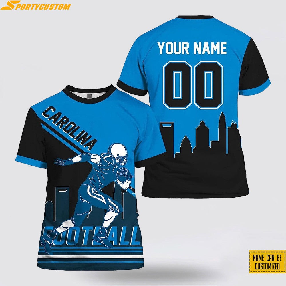 Carolina Panthers Player Custom Name & Number All Over Printed T-Shirt - Blue/Black
