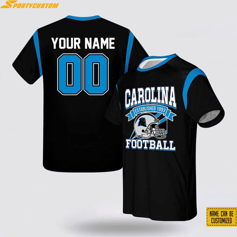 Carolina Panthers Helmet Football Custom Name & Number All Over Printed T-Shirt - Black