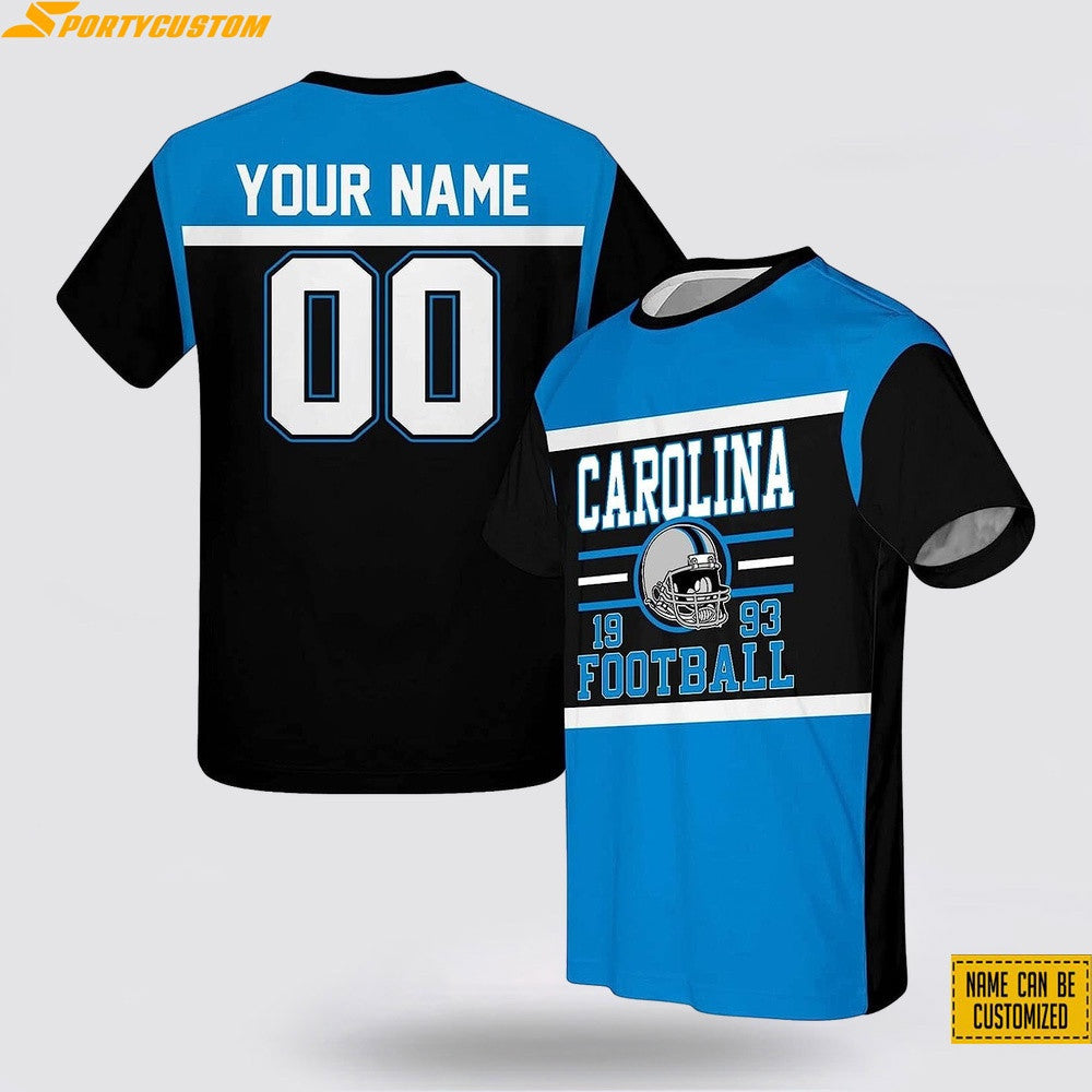Carolina Panthers Helmet Custom Name & Number All Over Printed T-Shirt - Blue/Black