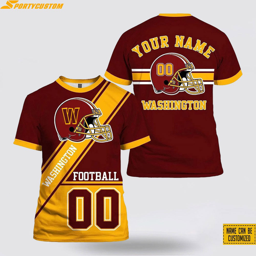 Washington Commanders Helmet Custom Name & Number All Over Printed T-Shirt - Burgundy/Gold