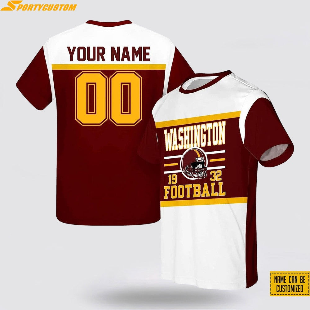 Washington Commanders Helmet Football Custom Name & Number All Over Printed T-Shirt - White/Burgundy