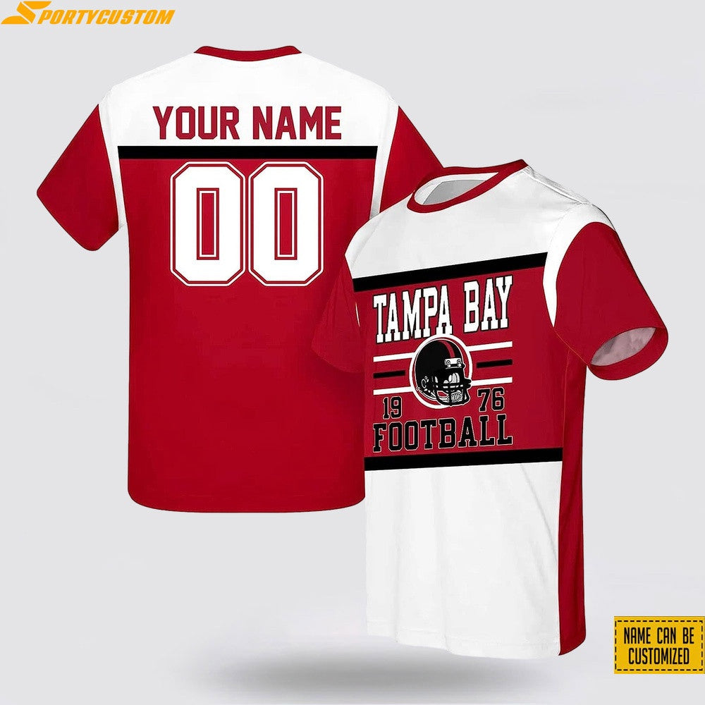 Tampa Bay Buccaneers Helmet Football Custom Name & Number All Over Printed T-Shirt - White/Red