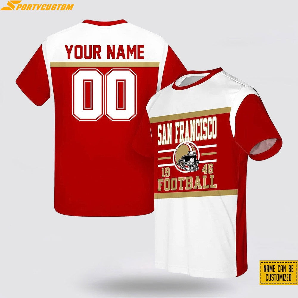 San Francisco 49ers Helmet Football Custom Name & Number All Over Printed T-Shirt - White/Red