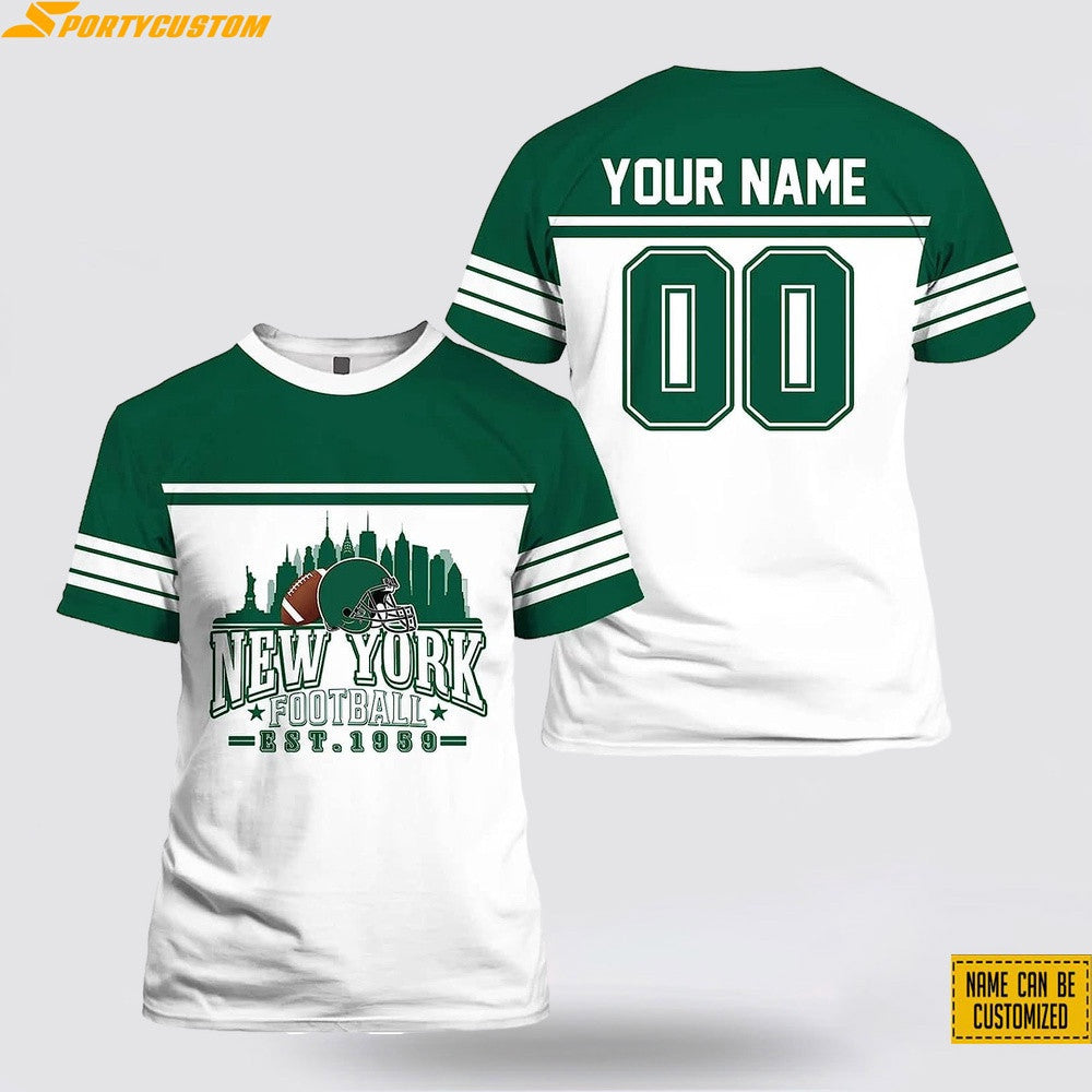 New York Jets City Custom Name & Number All Over Printed T-Shirt - Green/White