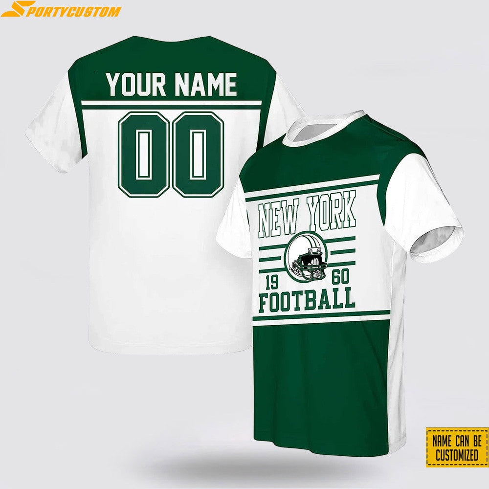 New York Jets Helmet Football Custom Name & Number All Over Printed T-Shirt - Green/White