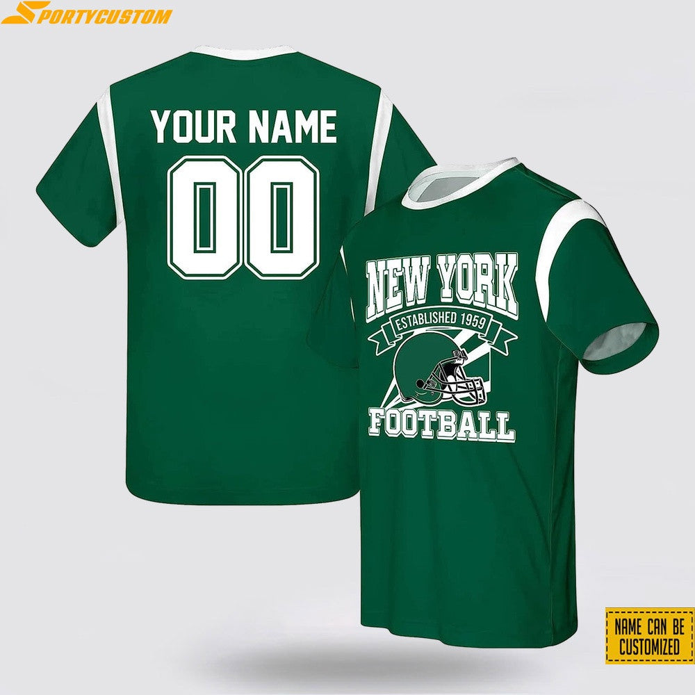 New York Jets Helmet Football Custom Name & Number All Over Printed T-Shirt - Green