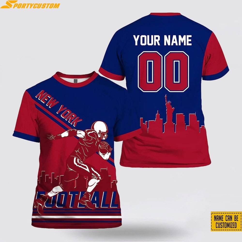 New York Giants Player Custom Name & Number All Over Printed T-Shirt - Navy/Red