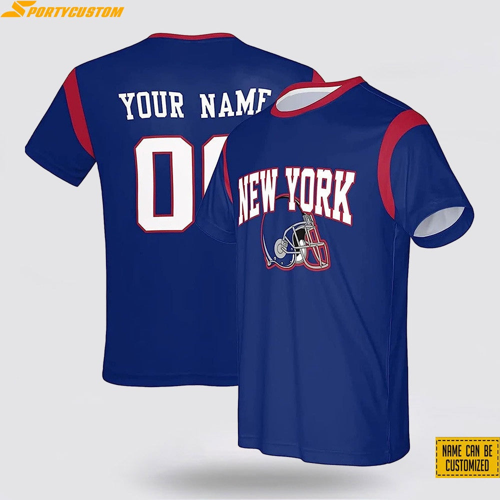 New York Giants Helmet Custom Name & Number All Over Printed T-Shirt - Navy