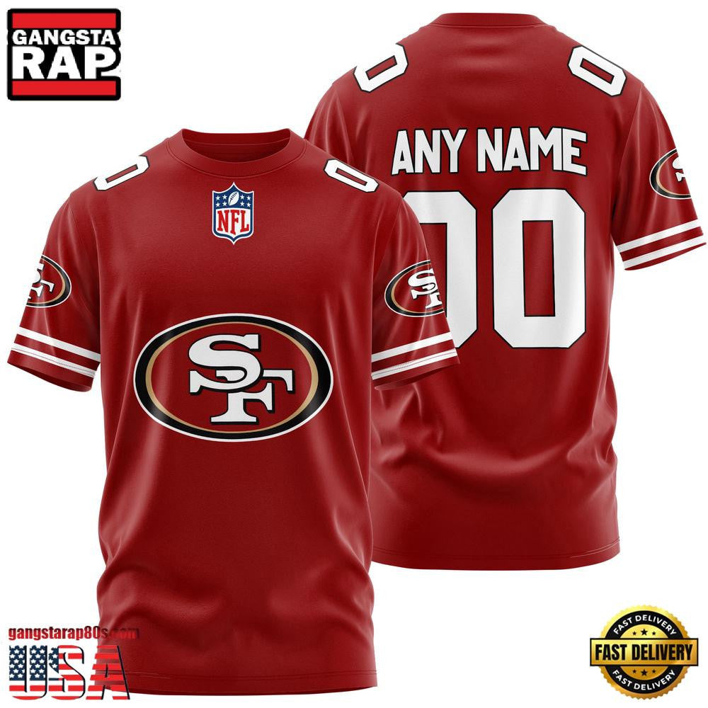 San Francisco 49ers Team Sport Custom Name & Number All Over Printed T-Shirt - Red