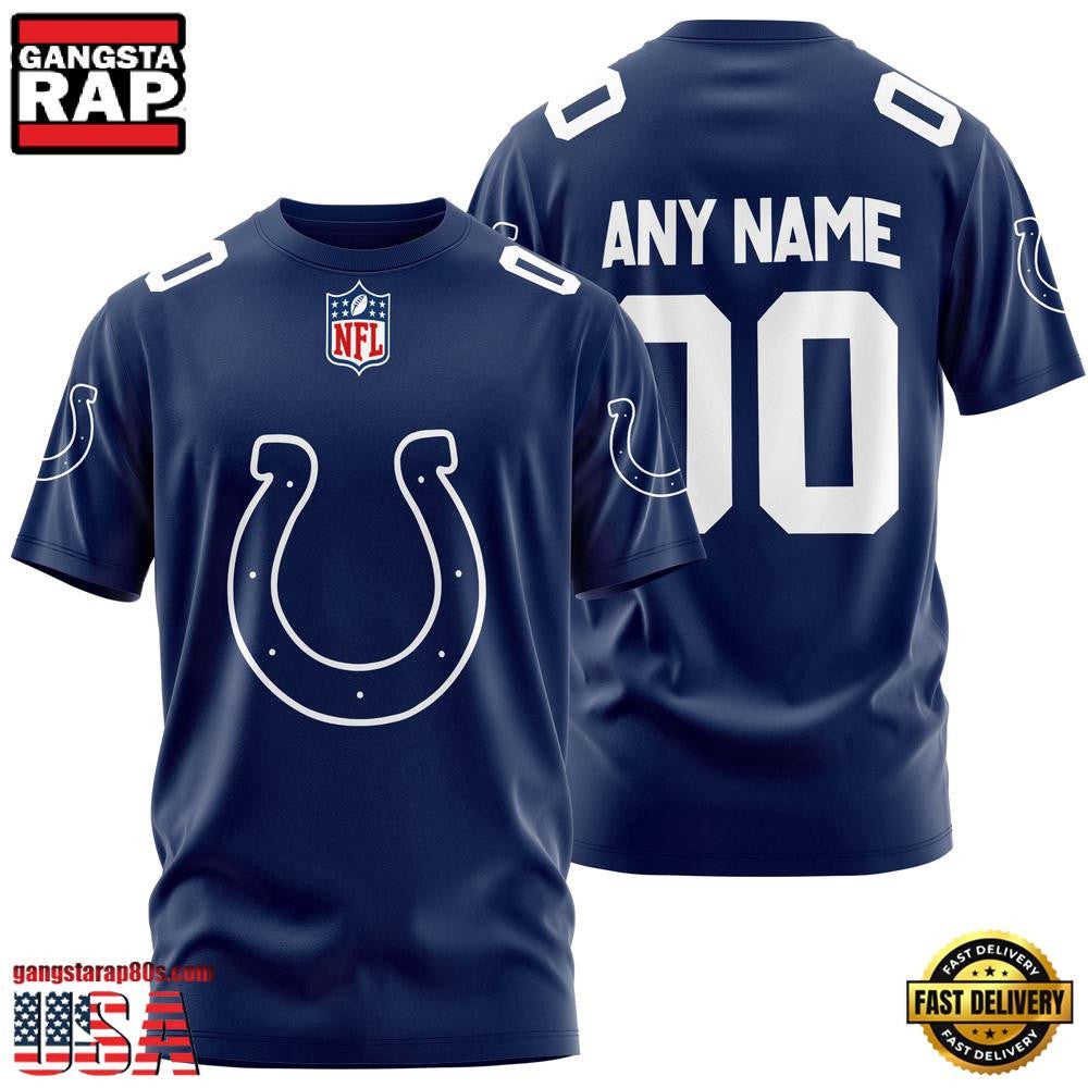 Indianapolis Colts Team Sport Custom Name & Number All Over Printed T-Shirt - Navy